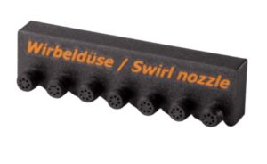 Set of 7 Swirl nozzles for forming gas plugs with their holder